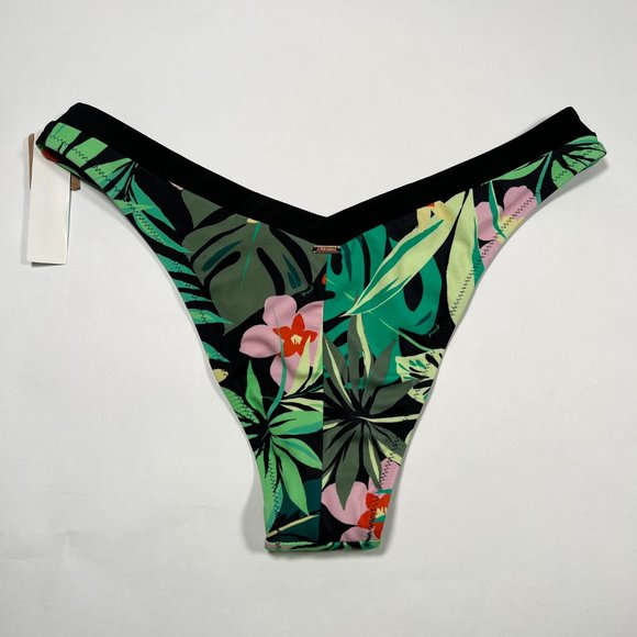 Victoria Secret Pink Small S Itsy Bikini Bottom Cheeky Black Green Palm Jungle - Picture 3 of 4